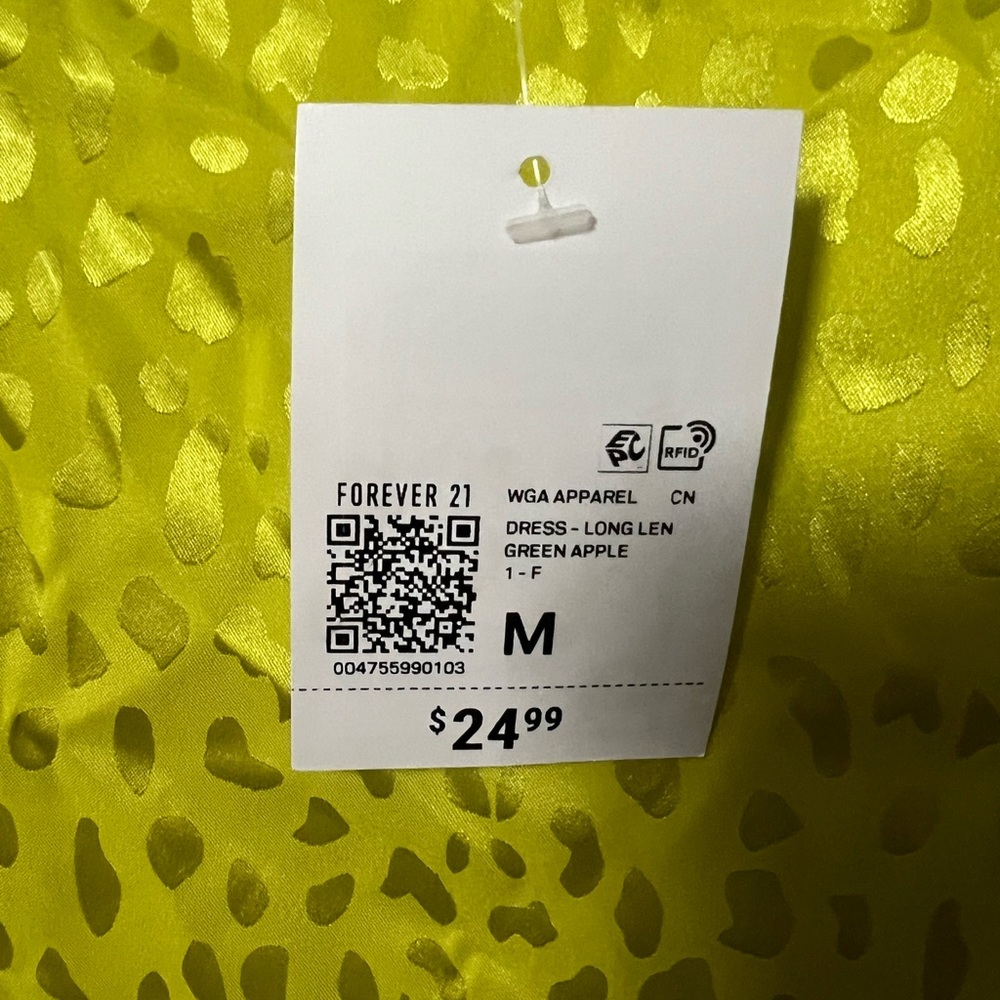 Neon Green Satin Midi Dress Leopard Print - Picture 5 of 5
